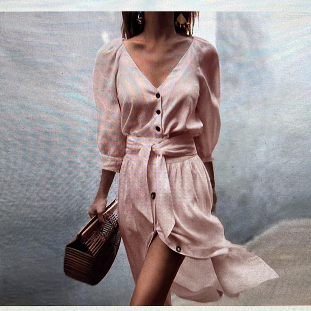 NWOT. Dress Barn Rose V-Neck Button Down Dress